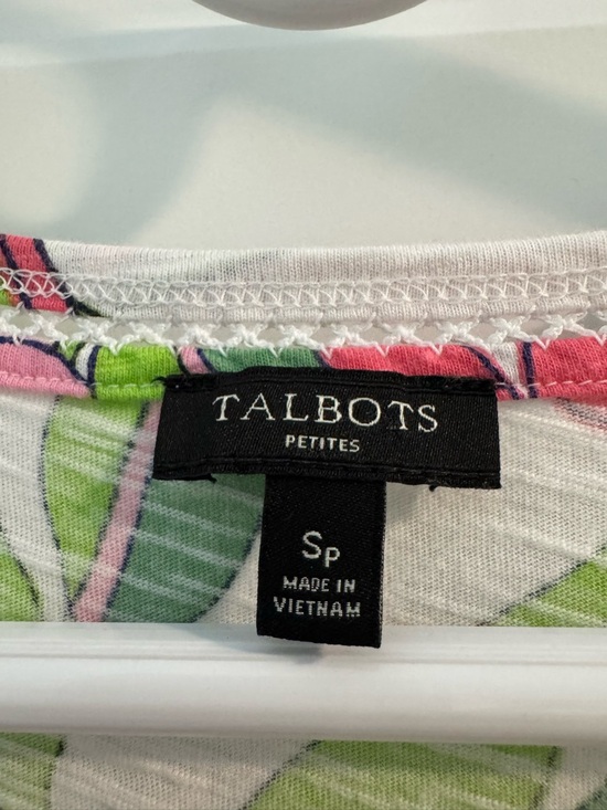 Talbots Flowered 100% Cotton T-Shirt with Lace Neck Detail, Size Small Petite - Picture 3 of 4